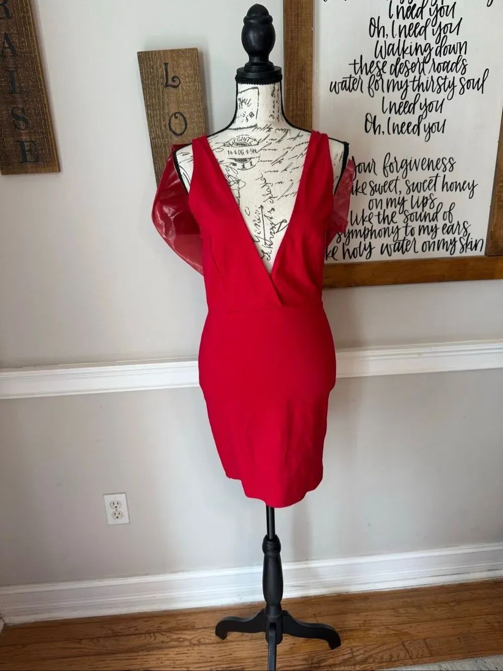 Nasty Gal Women's Plunge V-Neck Bow Back Sleeveless Mini Dress Red Size Medium